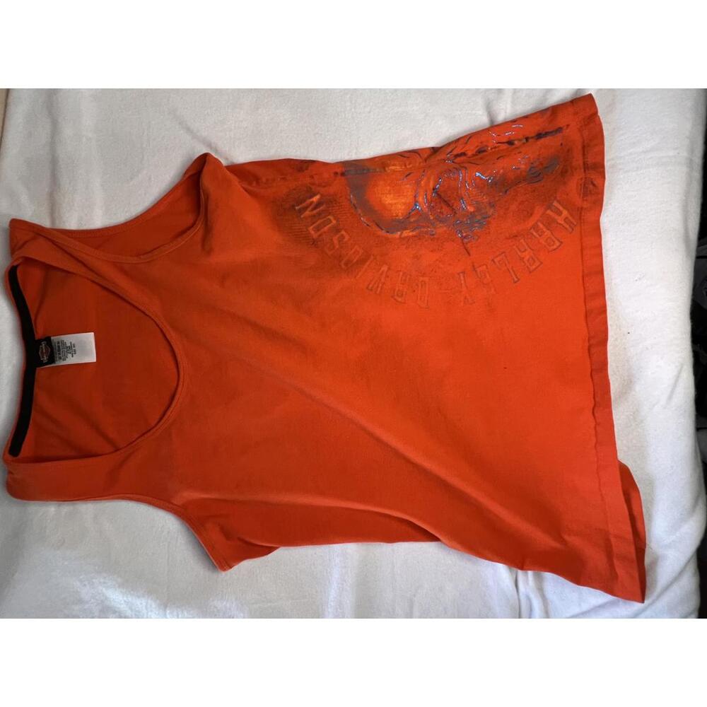 Harley-Davidson Orange Tank Top with Skull Graphic, Size‎ XXL